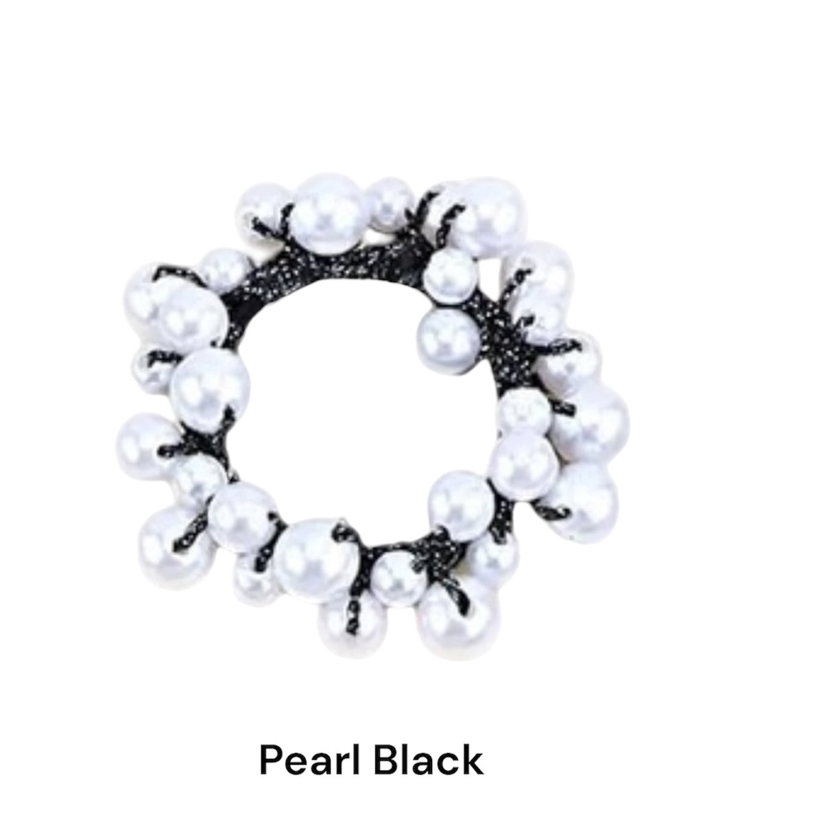 TheCottageEquine.myshopify.com black hair tie featuring a cluster of lustrous white faux pearls for elegant styling