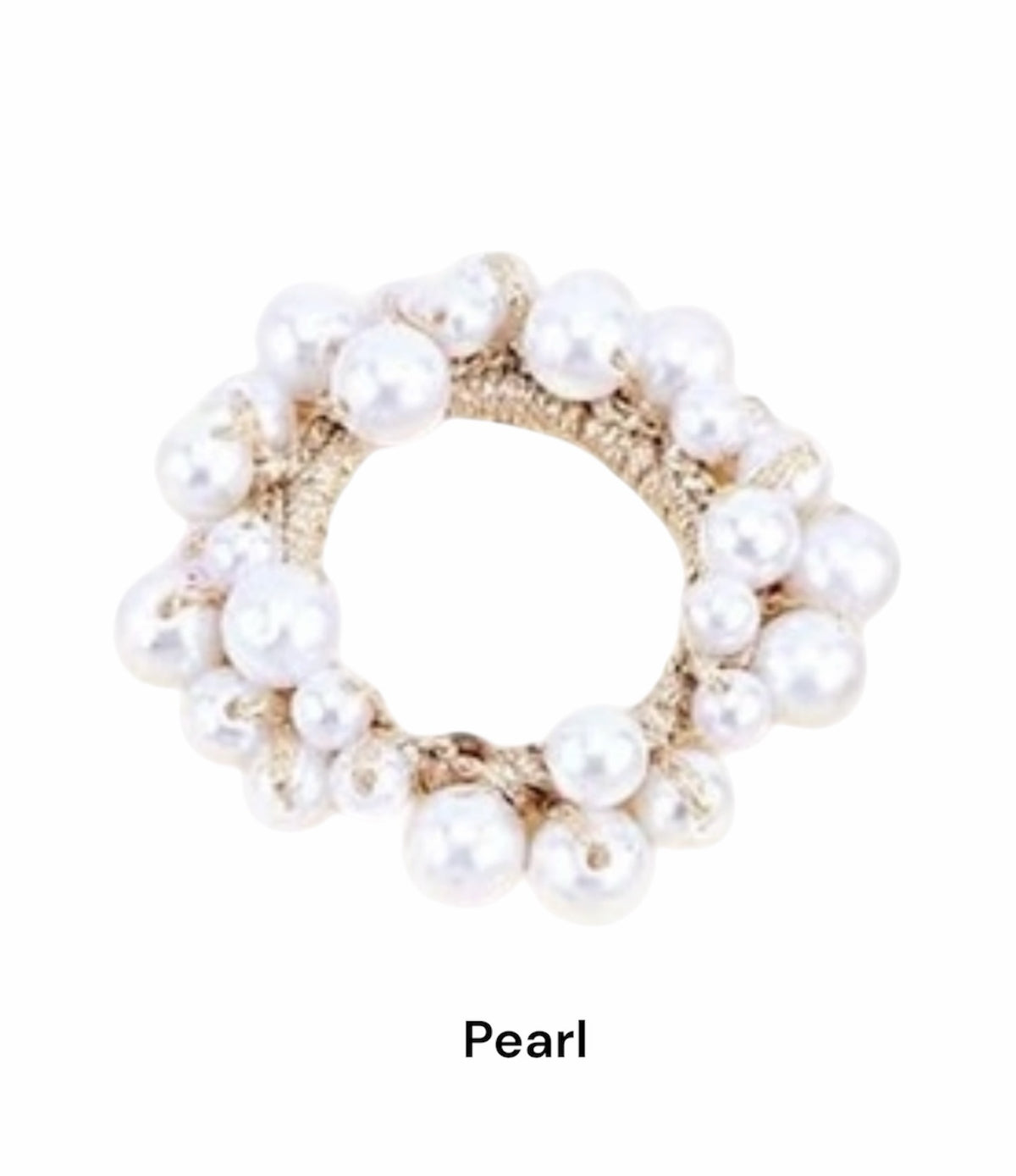 TheCottageEquine.myshopify.com pearl hair tie with lustrous faux pearls on a gold textured elastic band