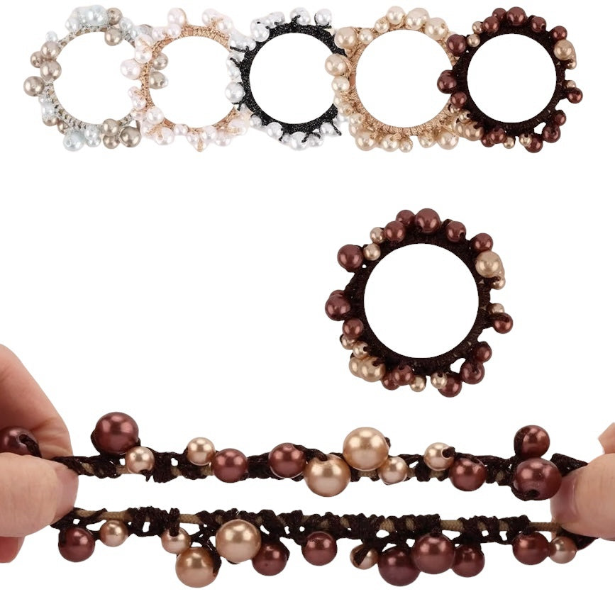 TheCottageEquine.myshopify.com pearl-embellished hair ties in various colors with high-stretch elastic and faux pearls.